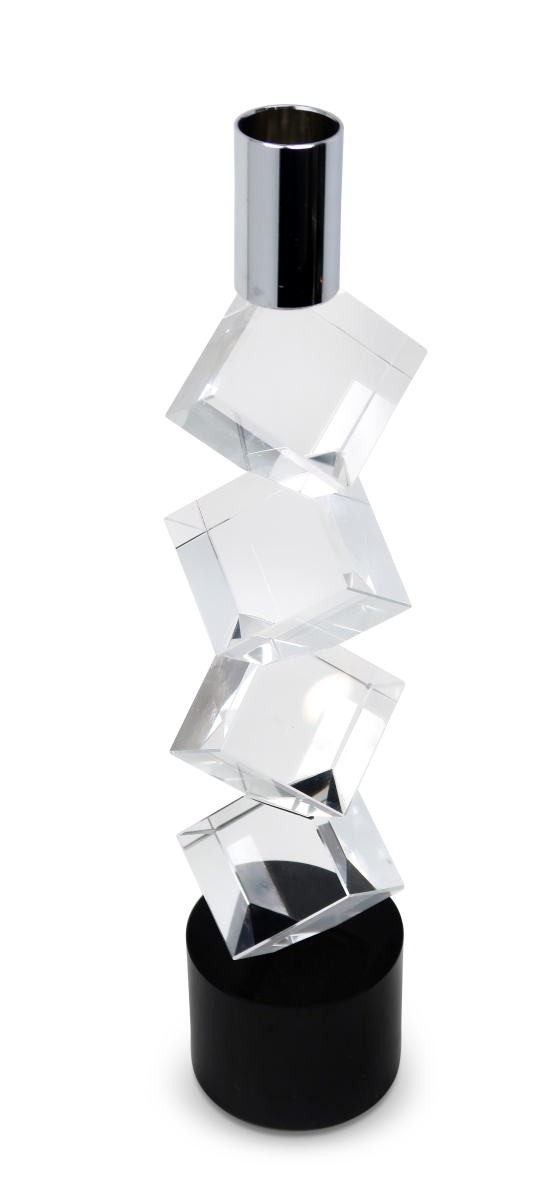 Picture of HomeRoots 590241 11 in. Silver&#44; Clear & Black Crystal Tabletop Taper Candlestick