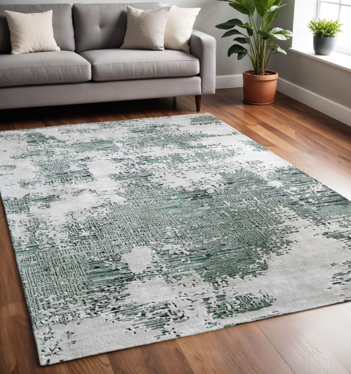 617076 5 x 8 ft. Abstract Hand Tufted Rectangle Area Rug, Green & White