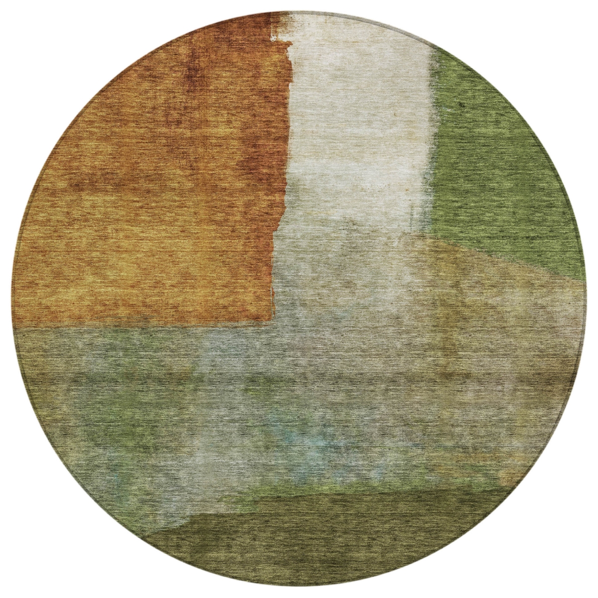 603727 8 ft. Green, Copper & Beige Round Abstract Washable Indoor & Outdoor Area Rug