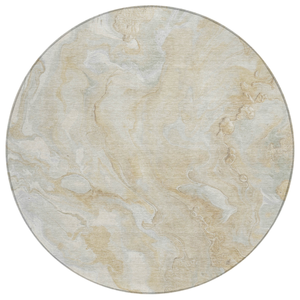 618354 8 ft. Beige & Silver Round Abstract Washable Indoor & Outdoor Area Rug