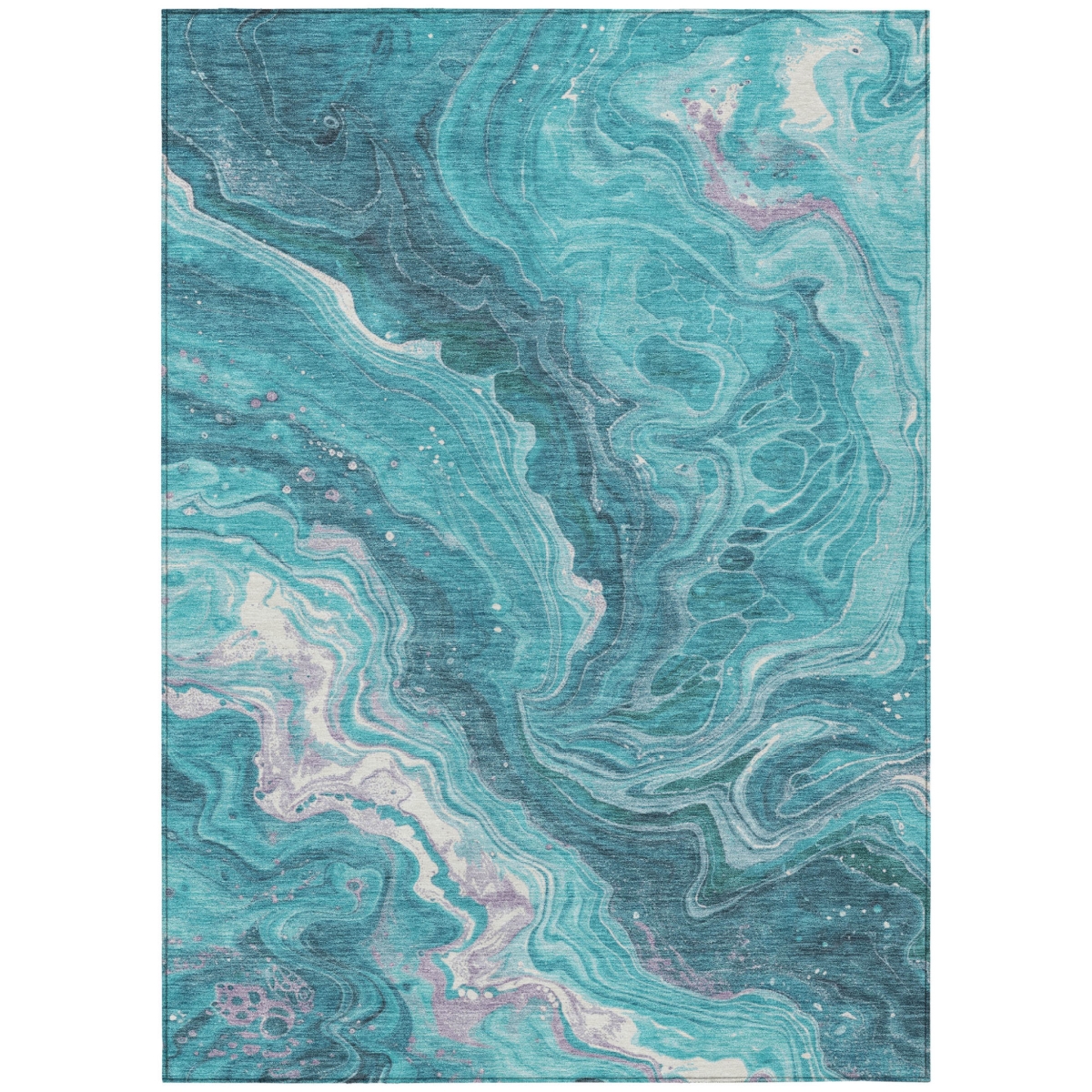 618208 3 x 5 ft. Teal Blue, Gray & Ivory Abstract Washable Indoor & Outdoor Rectangle Area Rug