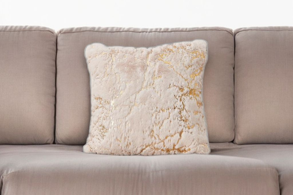 Picture of HomeRoots 571272 22 in. Ivory & Gold Abstract Faux Fur Throw Pillow