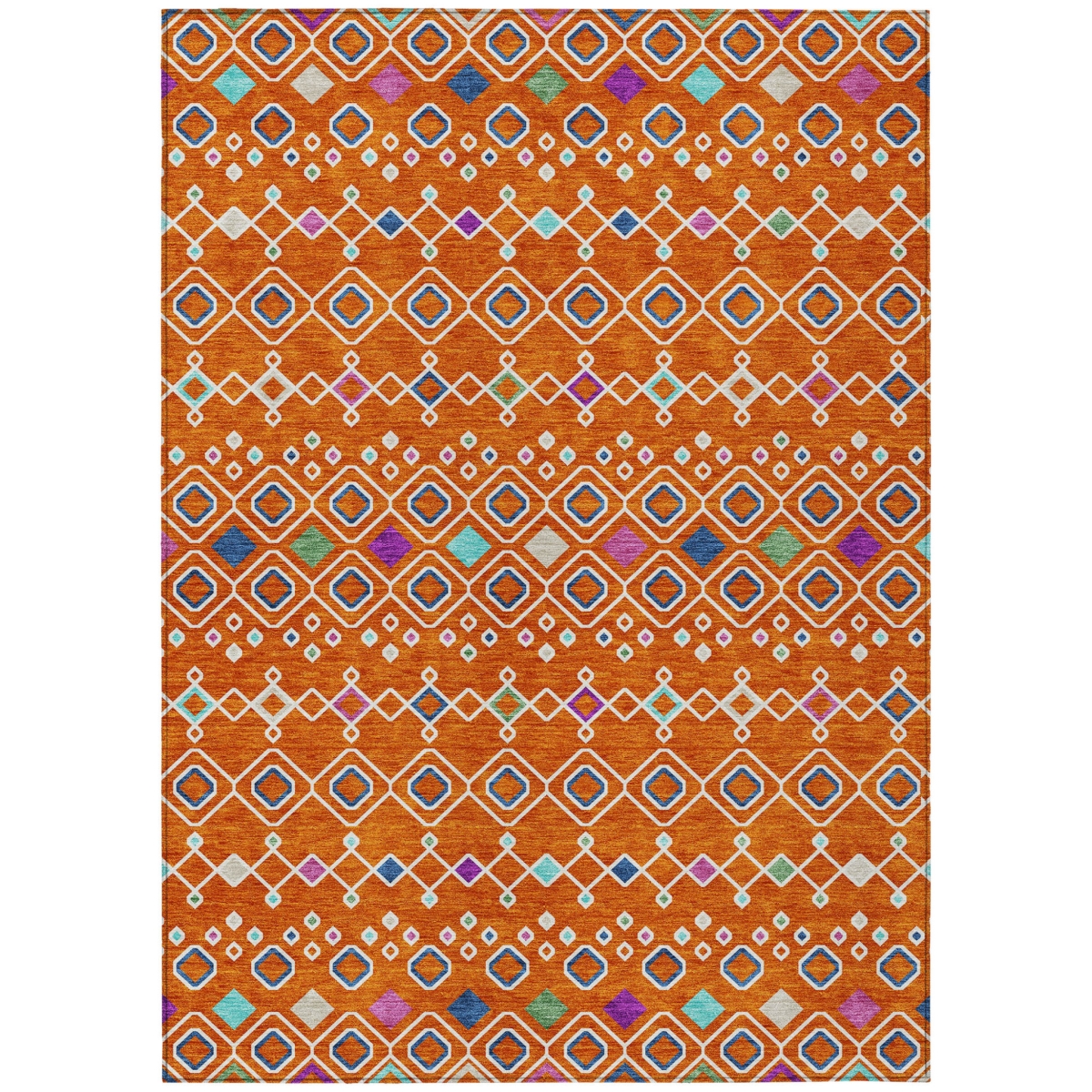 612208 3 x 5 ft. Orange, Blue & Purple Geometric Washable Indoor & Outdoor Rectangle Area Rug