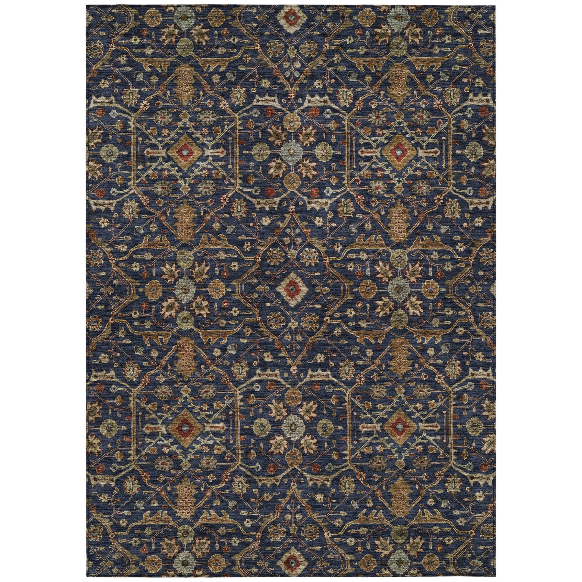 604604 8 x 10 ft. Navy Blue, Brown & Red Floral Washable Indoor & Outdoor Rectangle Area Rug