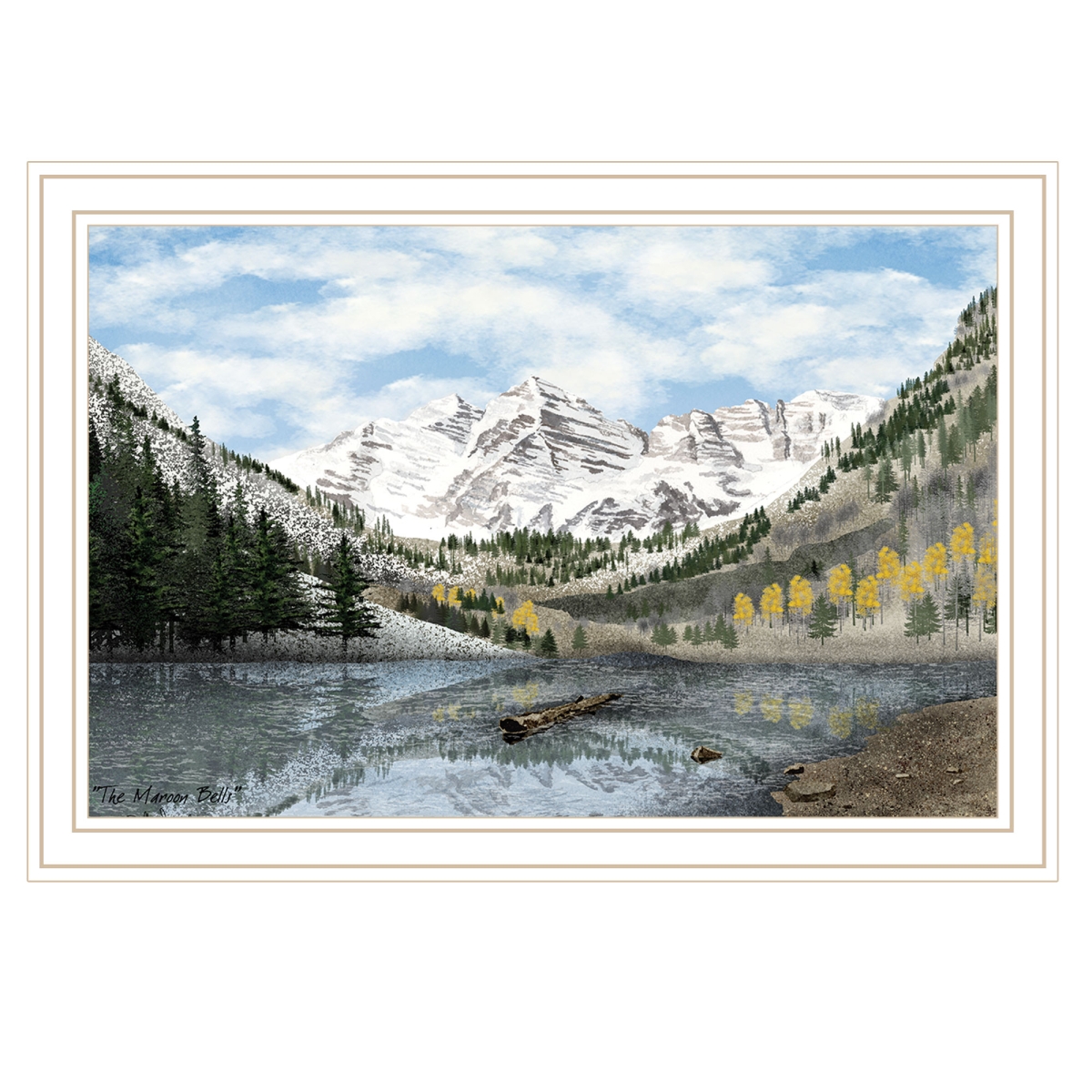 572031 Snowy Mountain Landscape White Framed Wall Art