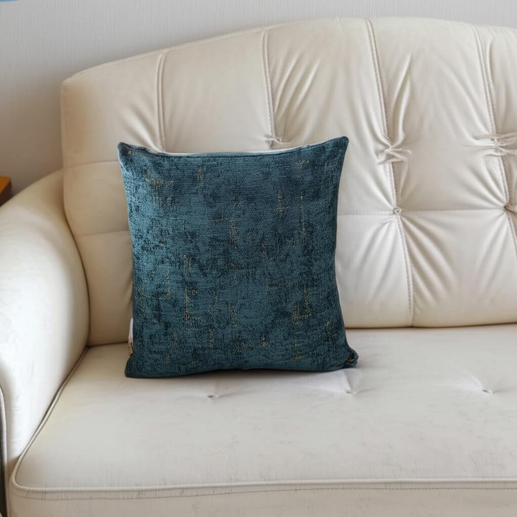 Picture of HomeRoots 571279 18 in. Teal Blue & Gold Abstract Chenille Throw Pillow