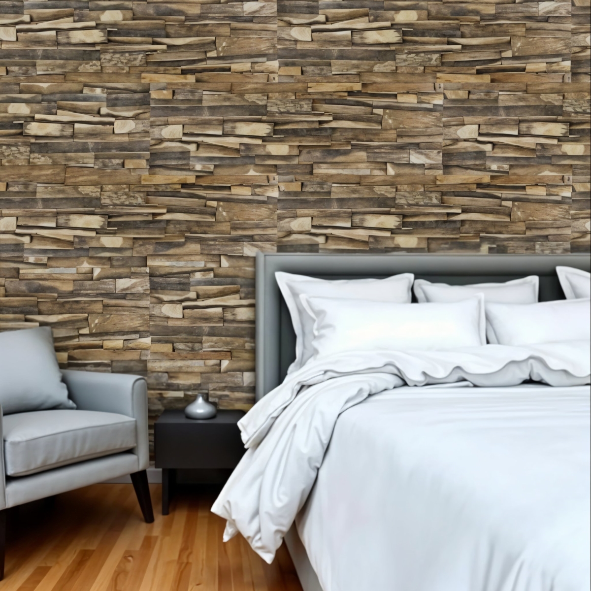 Picture of HomeRoots 617483 Brown 3D Embossed Geometric Teak Reclaimed Wood Decorative Wall Panels