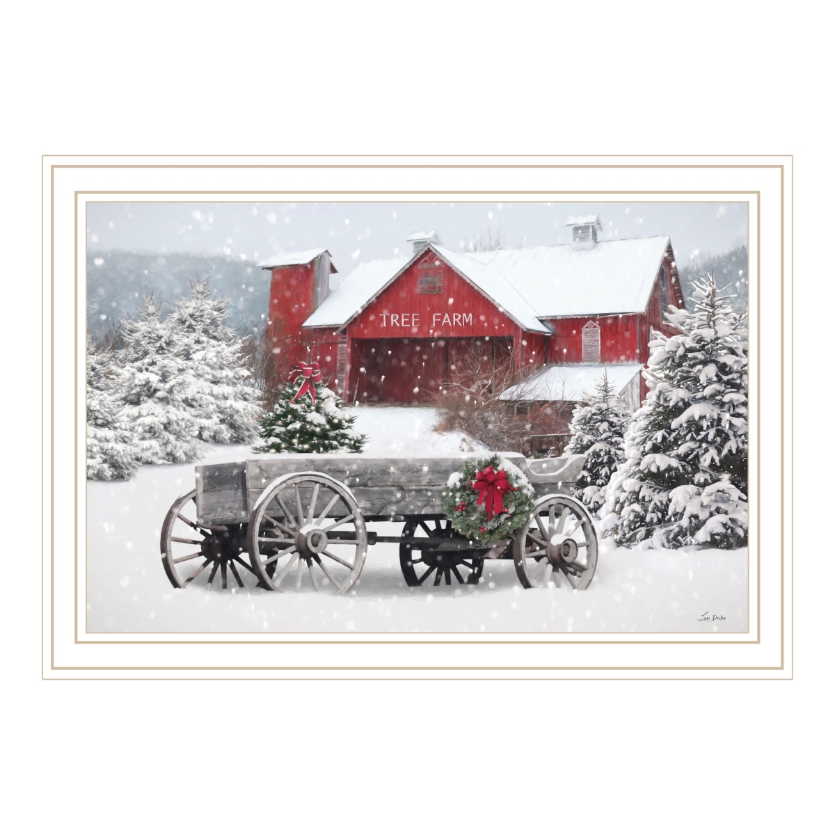 572026 Tree Farm Wagon White Framed Wall Art