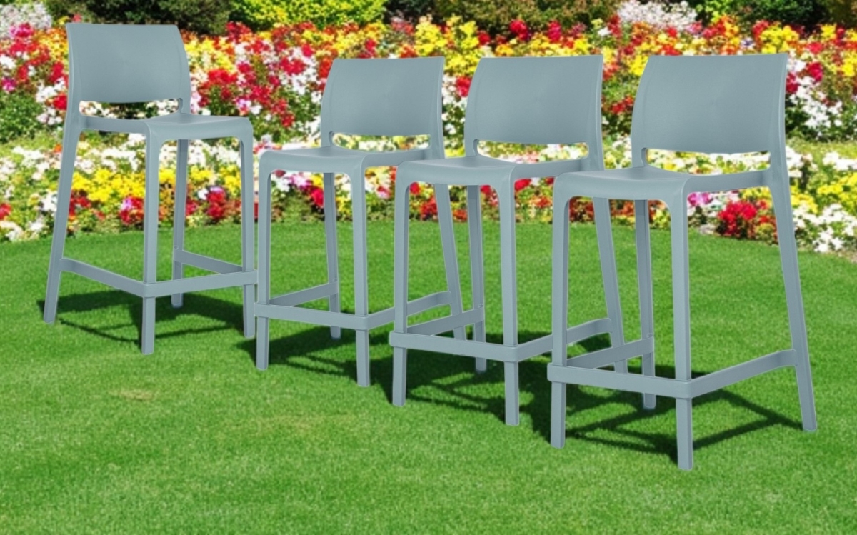 565366 26 in. Baby Blue Heavy Duty Plastic Low Back Outdoor Counter Height Bar Chairs - Set of 4