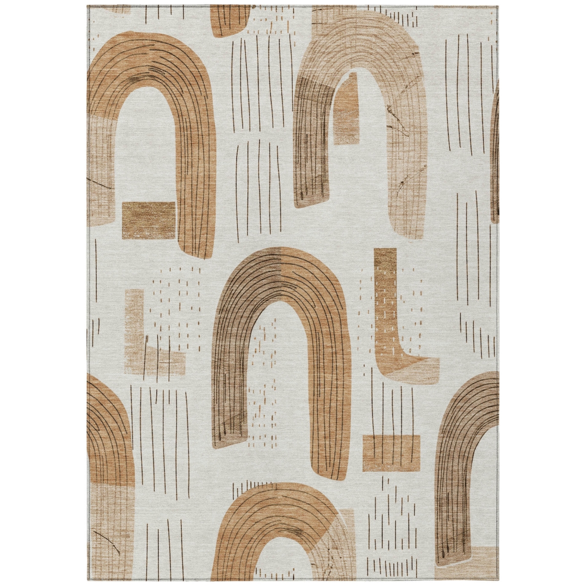618105 10 x 14 ft. Ivory, Khaki & Beige Geometric Washable Indoor & Outdoor Rectangle Area Rug
