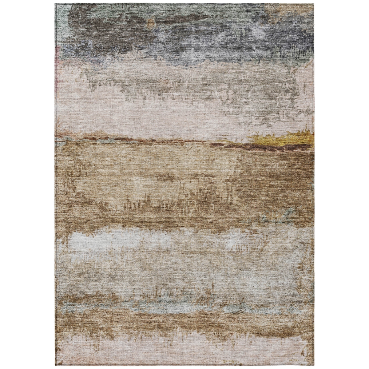 605973 3 x 5 ft. Beige, Brown & Gray Abstract Washable Indoor & Outdoor Rectangle Area Rug