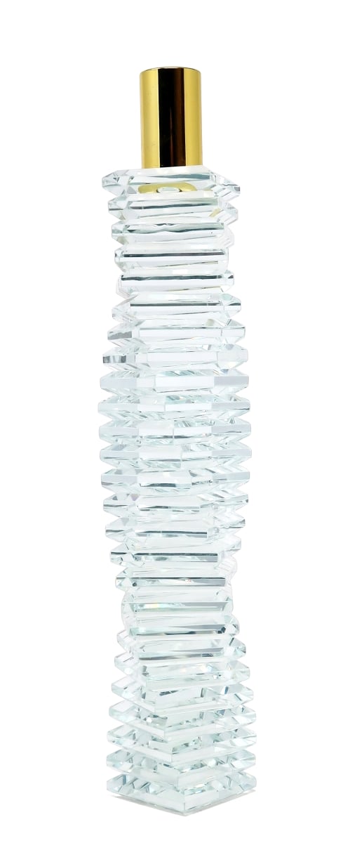 590223 12 in. Clear & Gold Twisted Crystal Tabletop Taper Candlestick