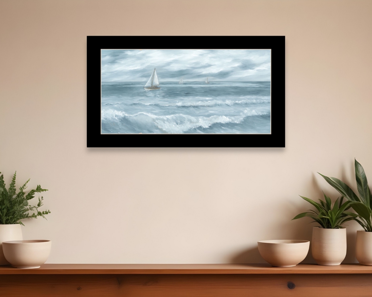 573950 Three Sailboats Ocean Scene Black Framed Wall Art