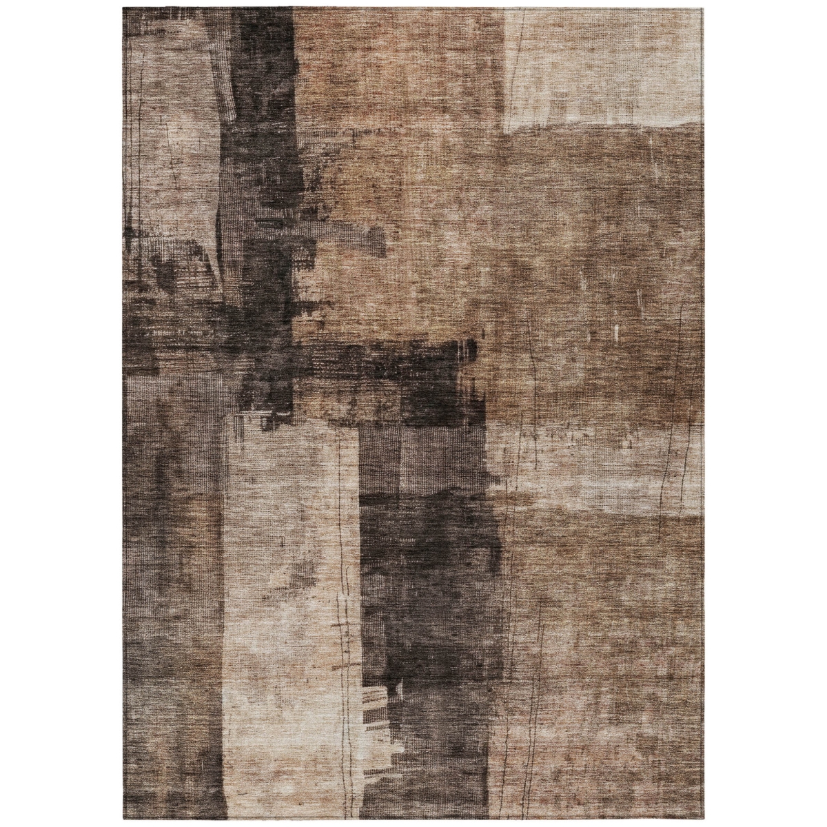 606047 8 x 10 ft. Brown, Black & Tan Abstract Washable Indoor & Outdoor Rectangle Area Rug