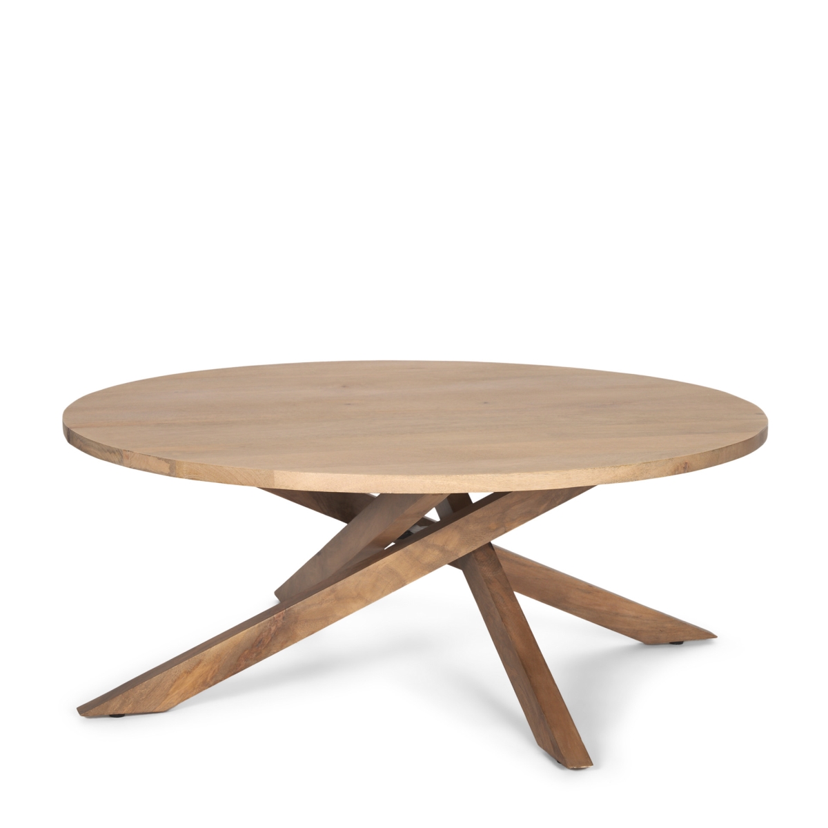 597141 42 in. Natural Solid Wood Round Cross Legs Coffee Table
