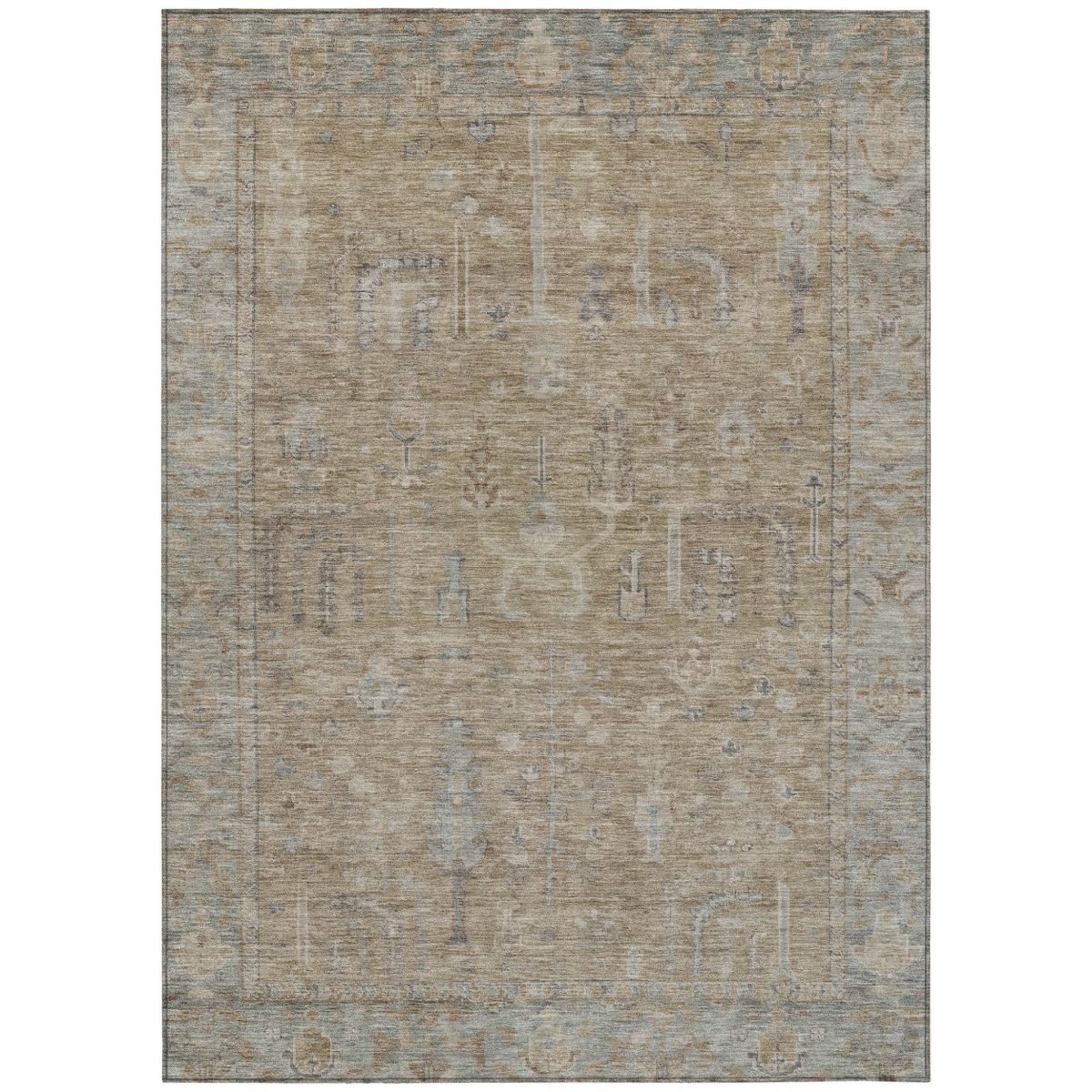 604719 3 x 5 ft. Tan, Gray & Brown Oriental Washable Indoor & Outdoor Rectangle Area Rug
