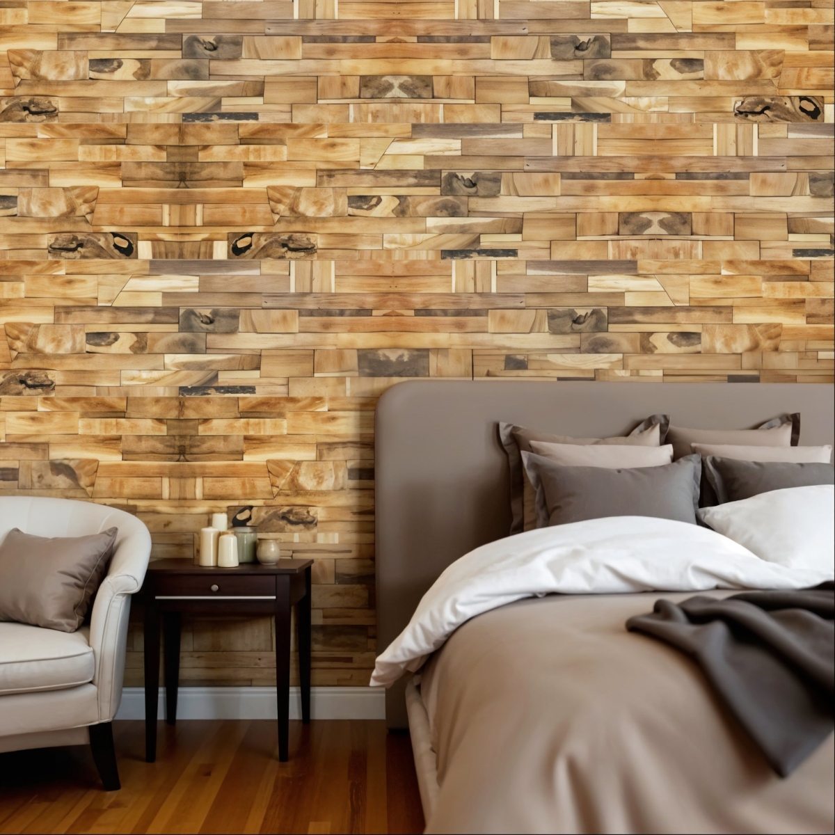 Picture of HomeRoots 617479 Brown 3D Embossed Abstract Teak Reclaimed Wood Decorative Wall Panels
