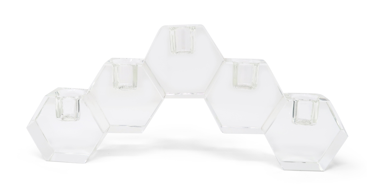 590231 5 in. Clear Crystal Geometric Tabletop Candelabra Candle Holder