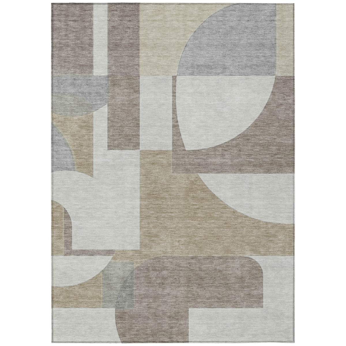 617920 3 x 5 ft. Khaki & Silver Geometric Washable Indoor & Outdoor Rectangle Area Rug