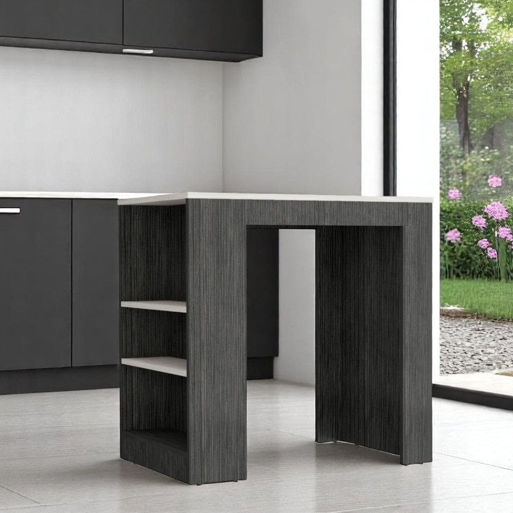 Picture of HomeRoots 546425 36 in. White & Gray Marble & Wood Kitchen Island with Storage