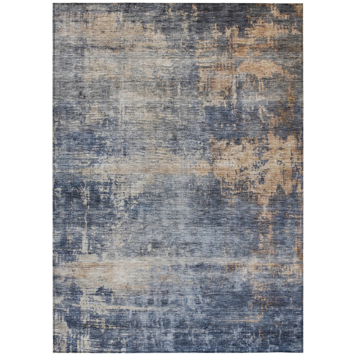 606140 3 x 5 ft. Denim Blue & Tan Abstract Washable Indoor & Outdoor Rectangle Area Rug