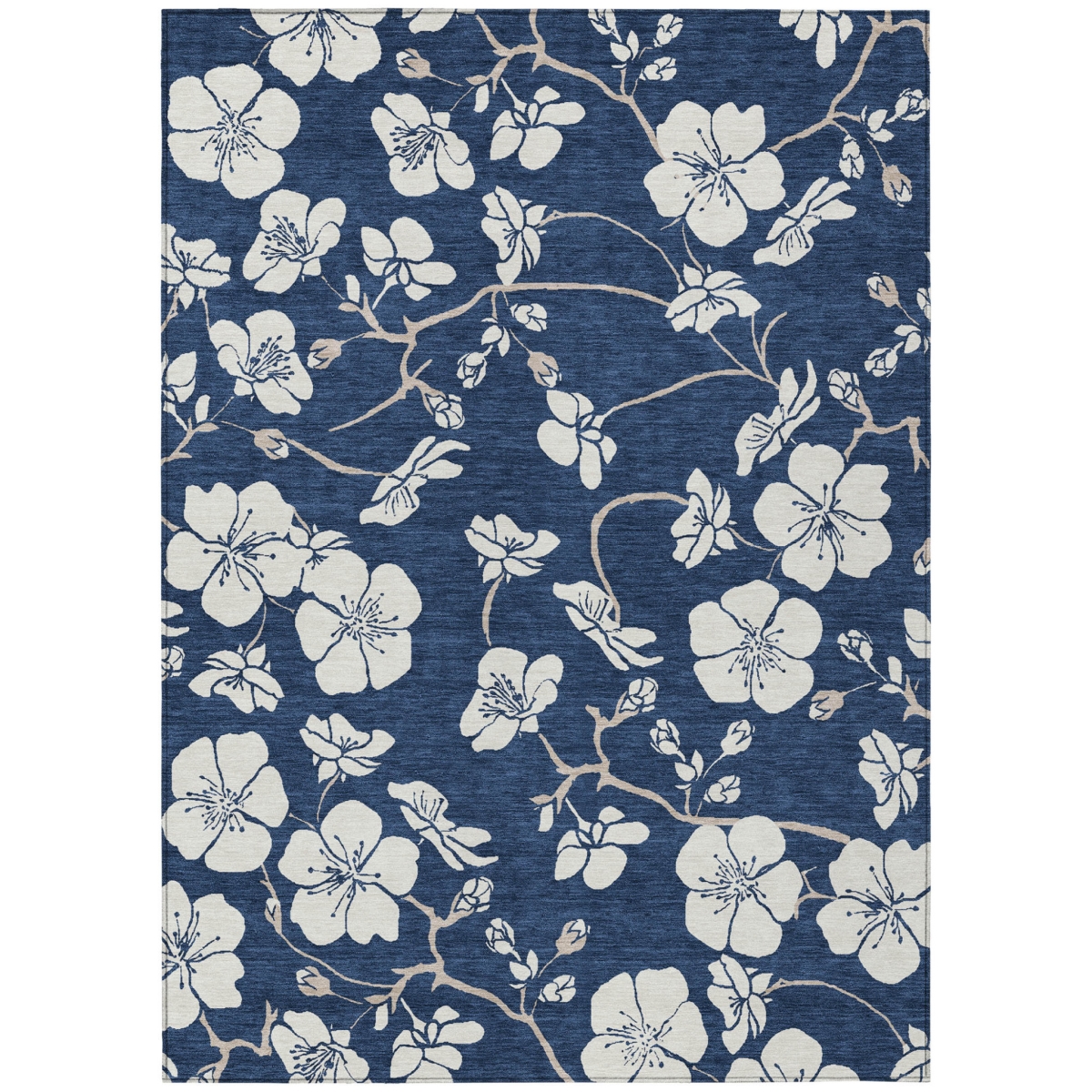 599901 8 x 10 ft. Navy Blue & Ivory Floral Washable Indoor & Outdoor Rectangle Area Rug