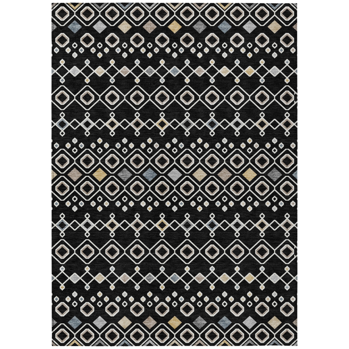 612176 9 x 12 ft. Black, Ivory & Blue Geometric Washable Indoor & Outdoor Rectangle Area Rug