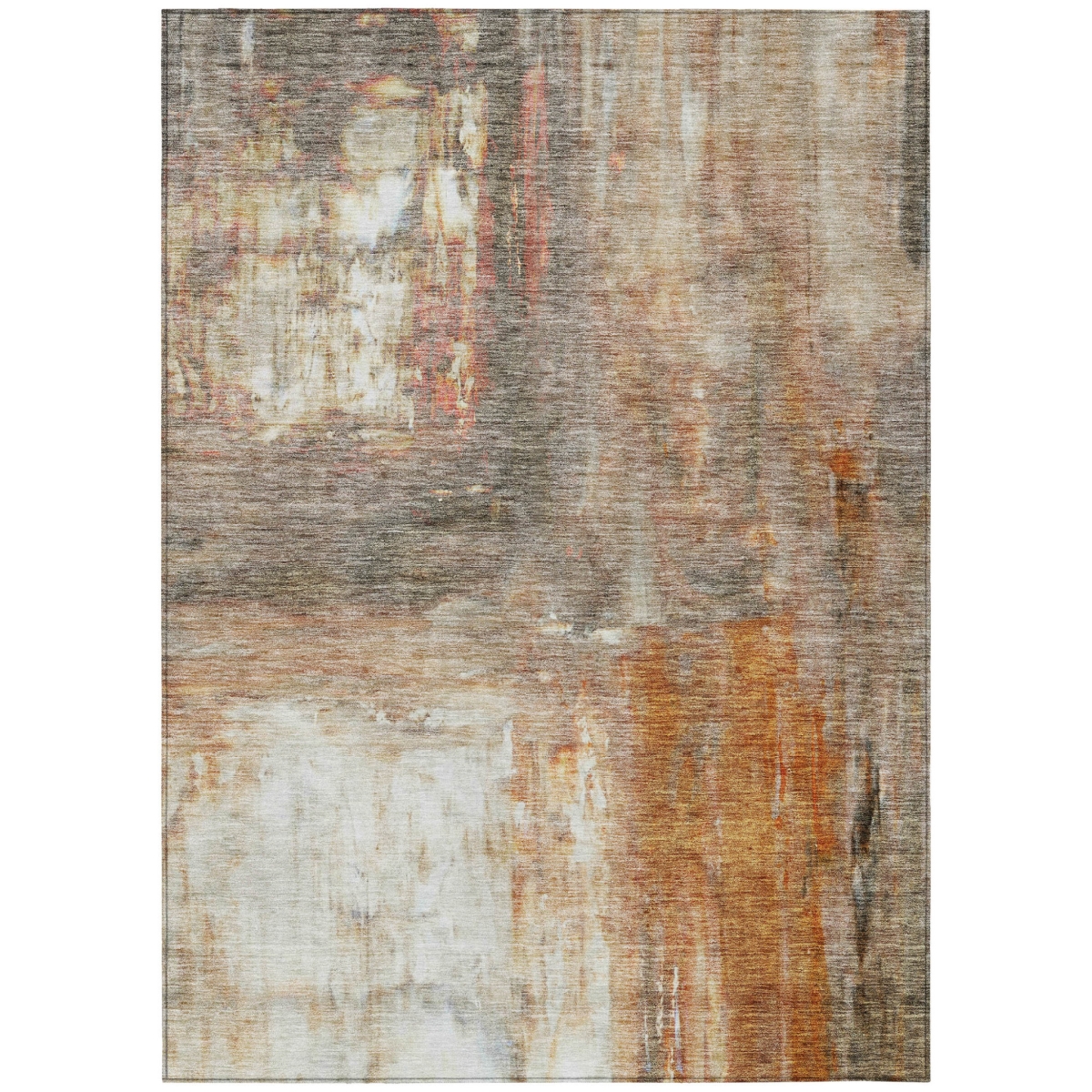 603621 9 x 12 ft. Copper, Ivory & Brown Abstract Washable Indoor & Outdoor Rectangle Area Rug