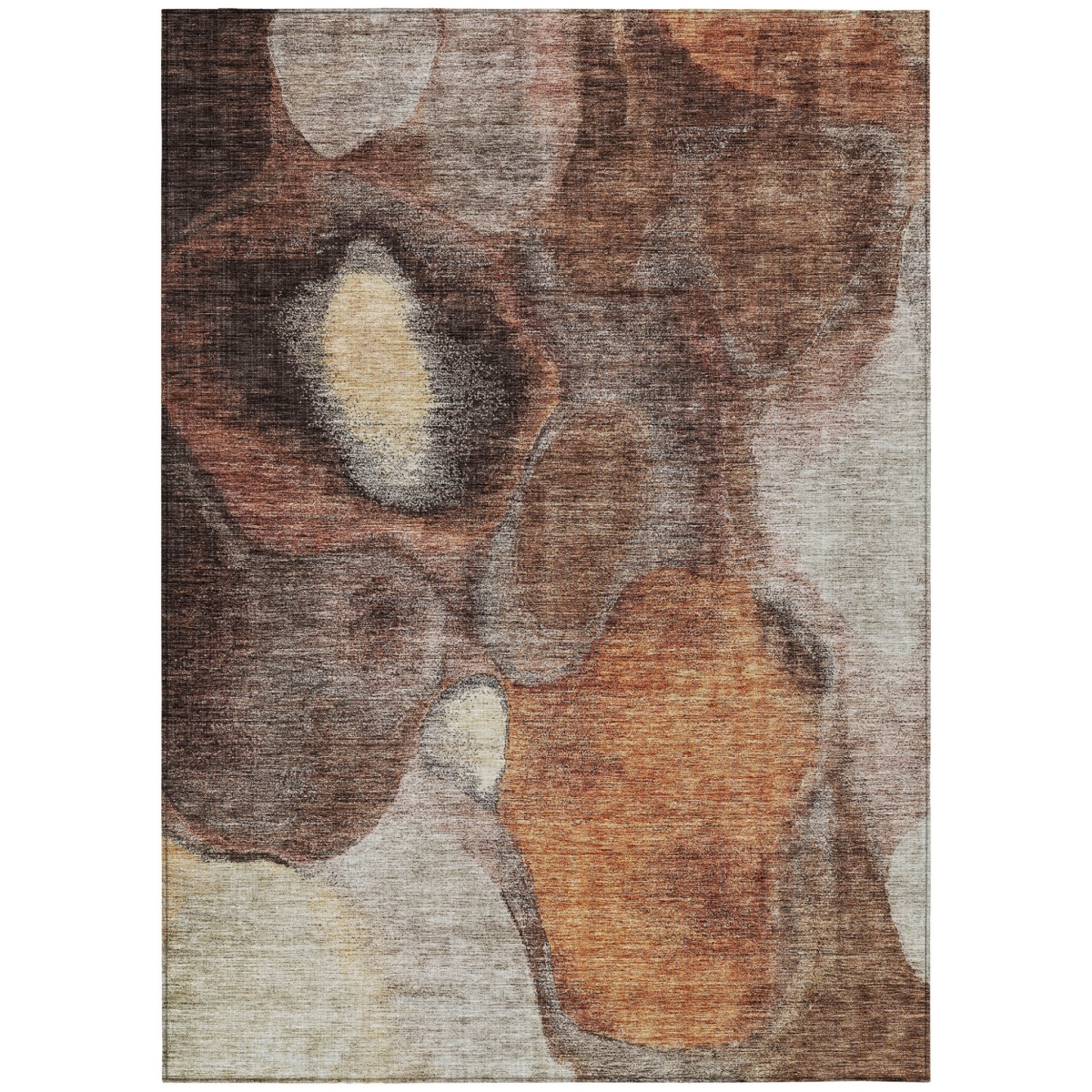 605831 3 x 5 ft. Coffee, Copper & Beige Abstract Washable Indoor & Outdoor Rectangle Area Rug