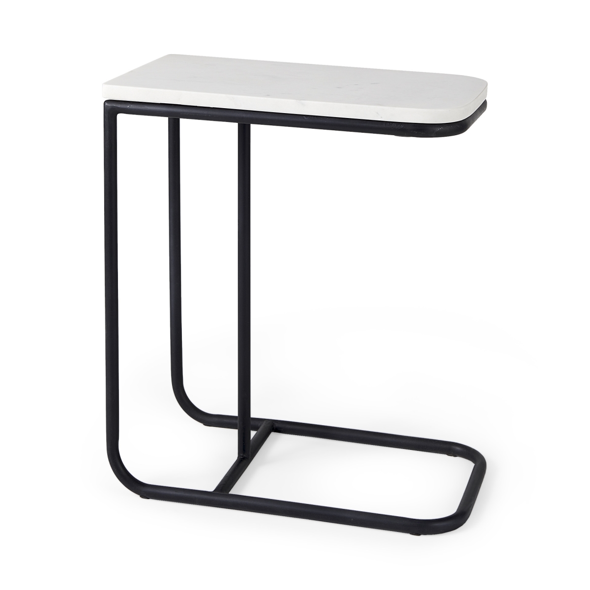 604464 23 in. Black & White Marble & Metal C Table End Table