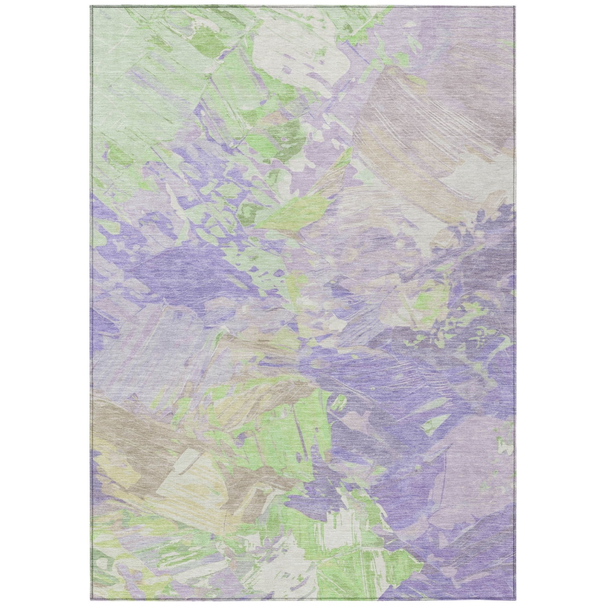 Abstract Washable Area Rug - Lavender Mint Green & Beige - 5 x 8 ft - Stain Resistant