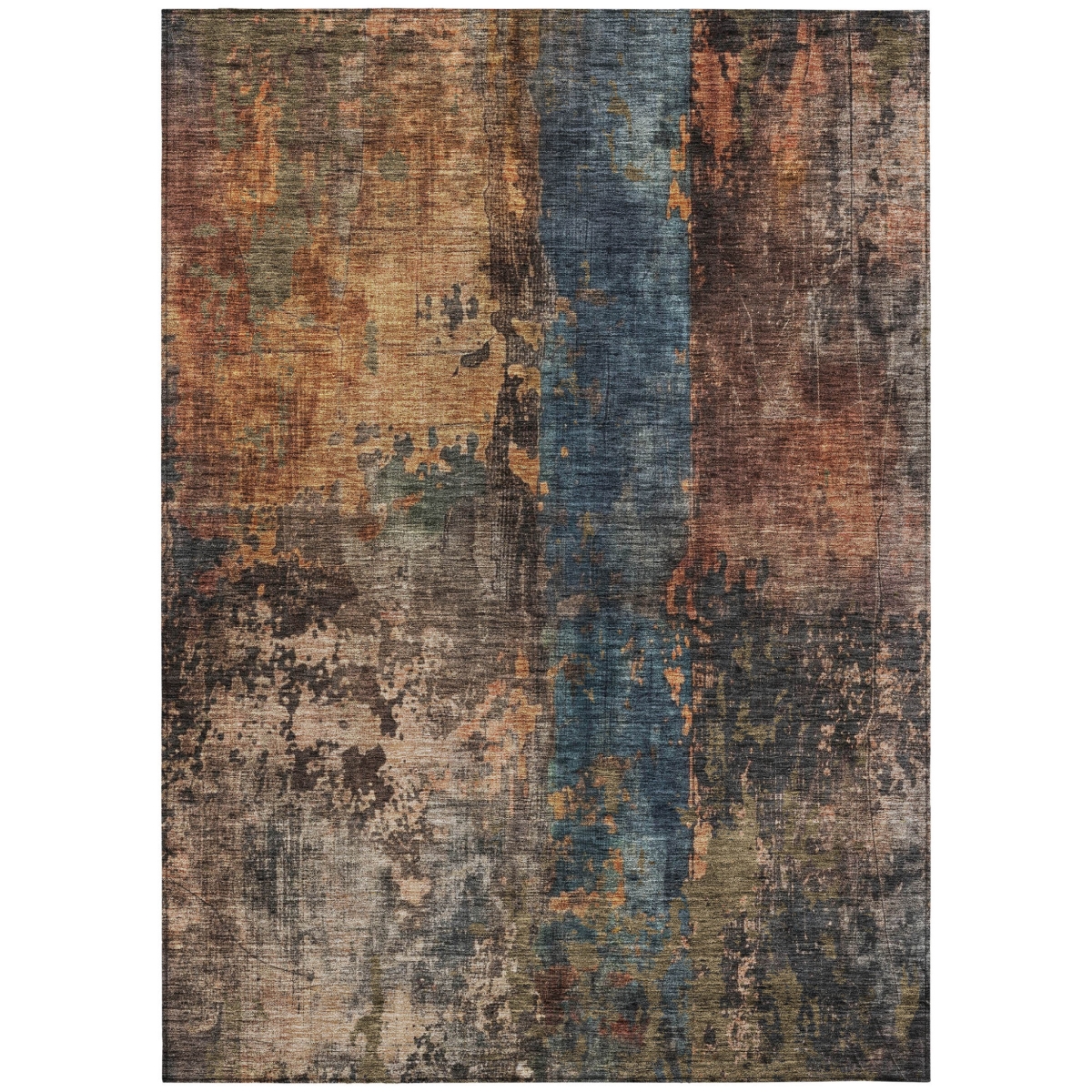 606056 3 x 5 ft. Blue, Copper & Brown Abstract Washable Indoor & Outdoor Rectangle Area Rug