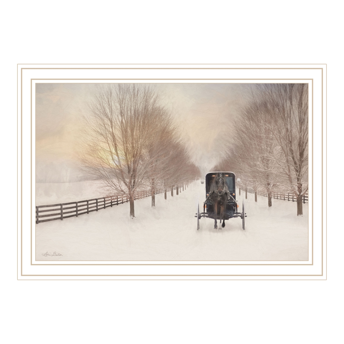 572030 Snowy Amish Lane White Framed Wall Art