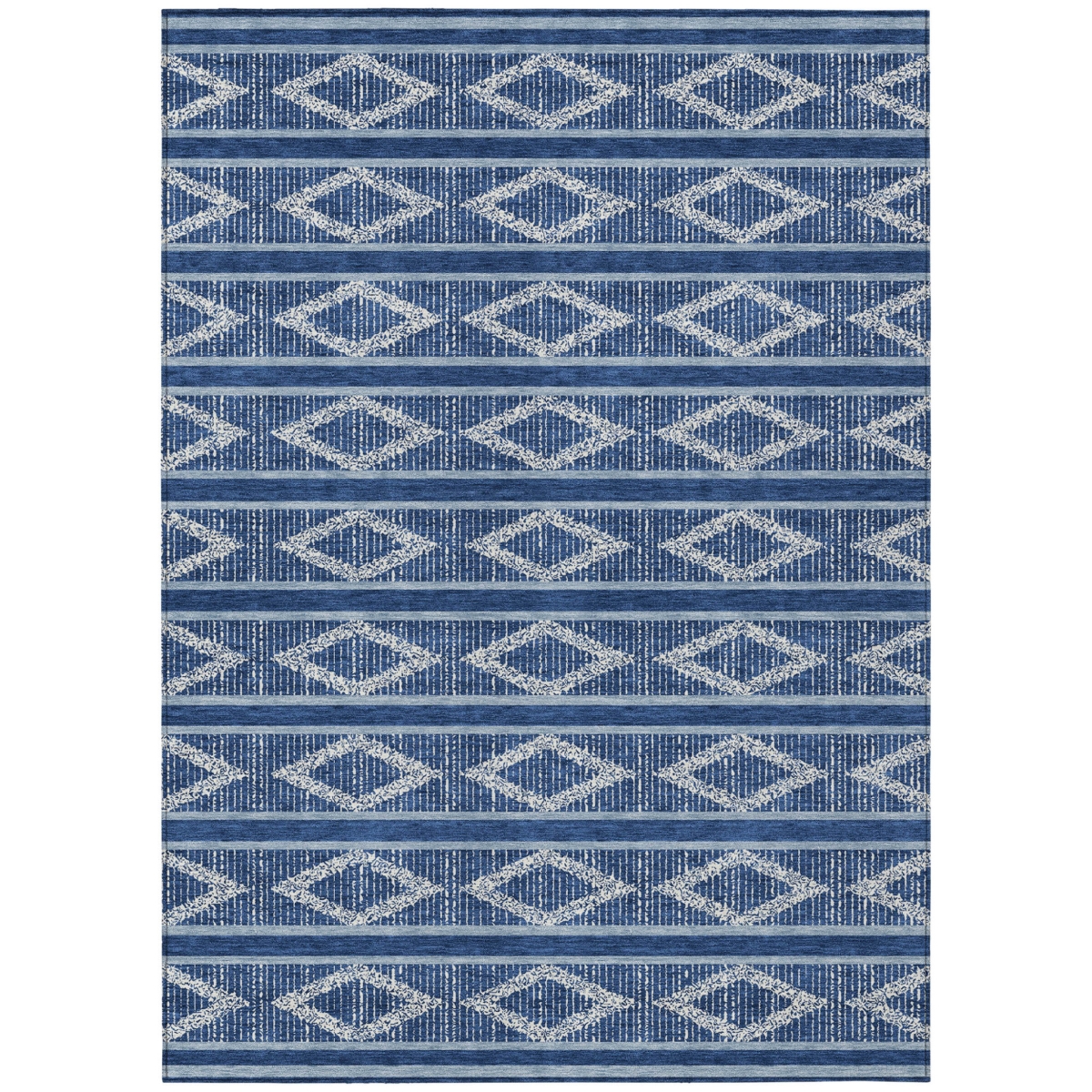599645 10 x 14 ft. Navy Blue & Ivory Geometric Washable Indoor & Outdoor Rectangle Area Rug