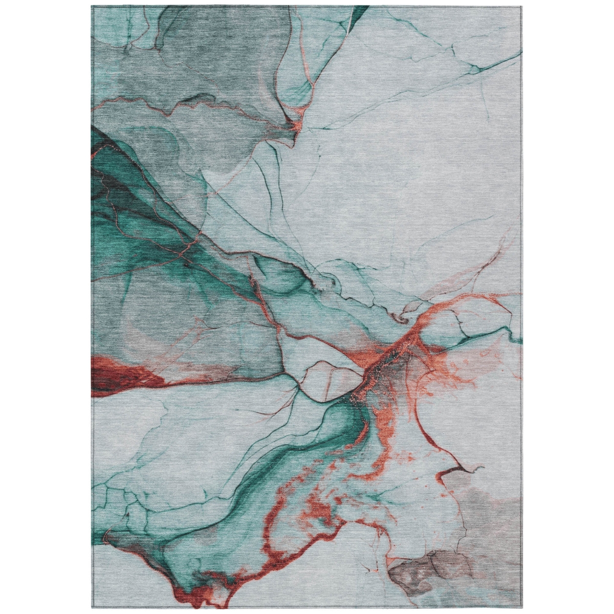 617879 5 x 8 ft. Teal Blue & Terra Cotta Abstract Washable Indoor & Outdoor Rectangle Area Rug