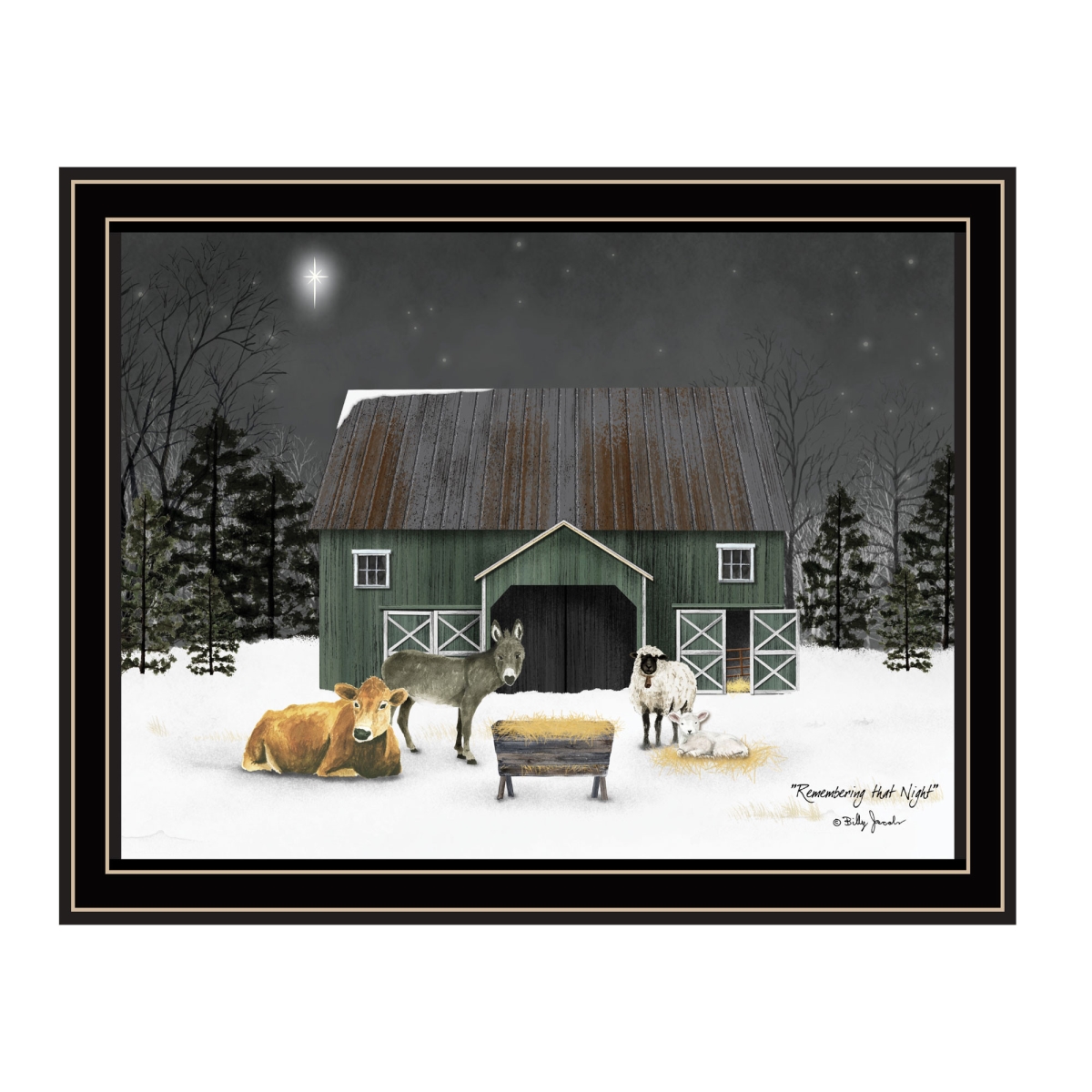 572039 Remembering the Night Christmas Manger Black Framed Wall Art