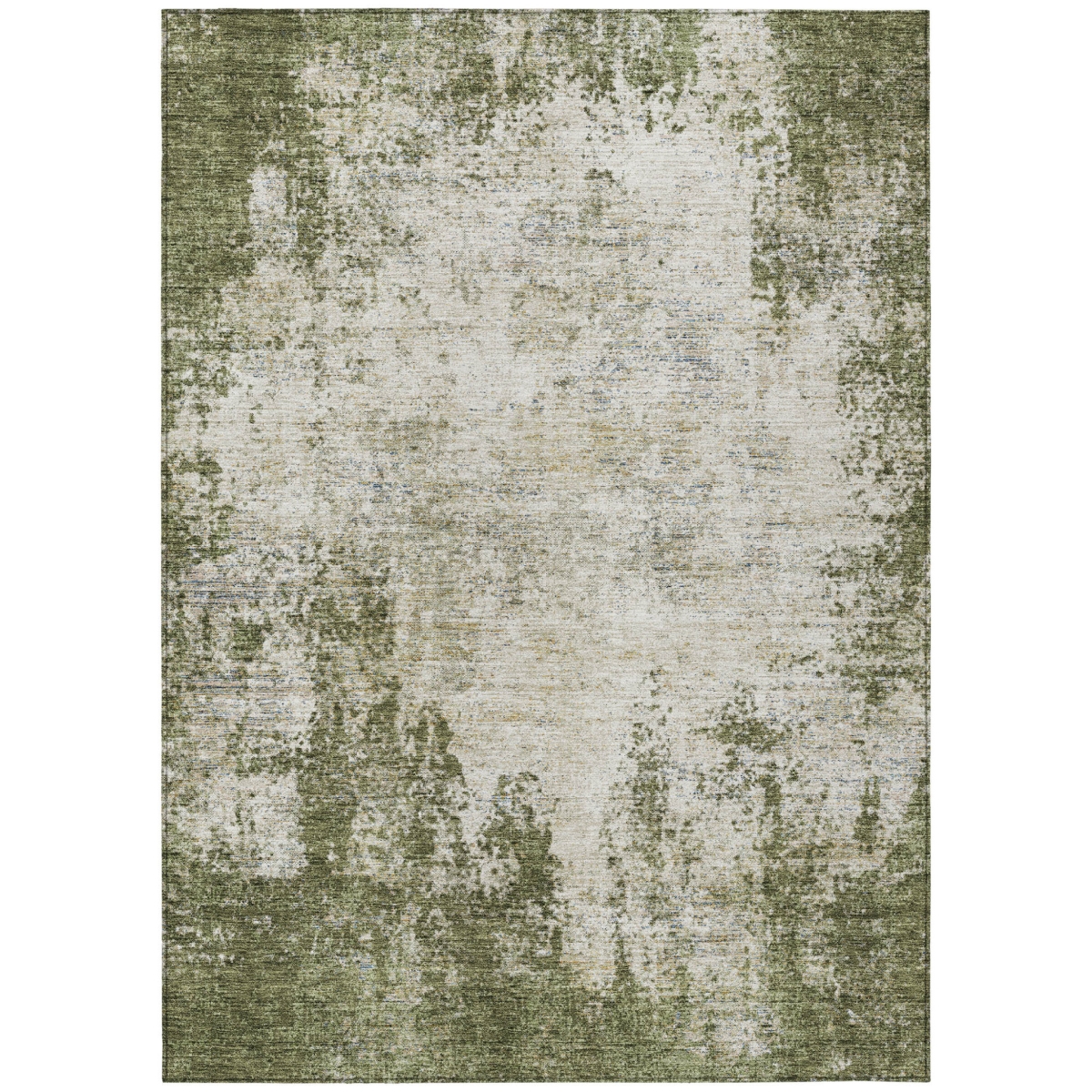612337 8 x 10 ft. Olive Green & Ivory Abstract Washable Indoor & Outdoor Rectangle Area Rug