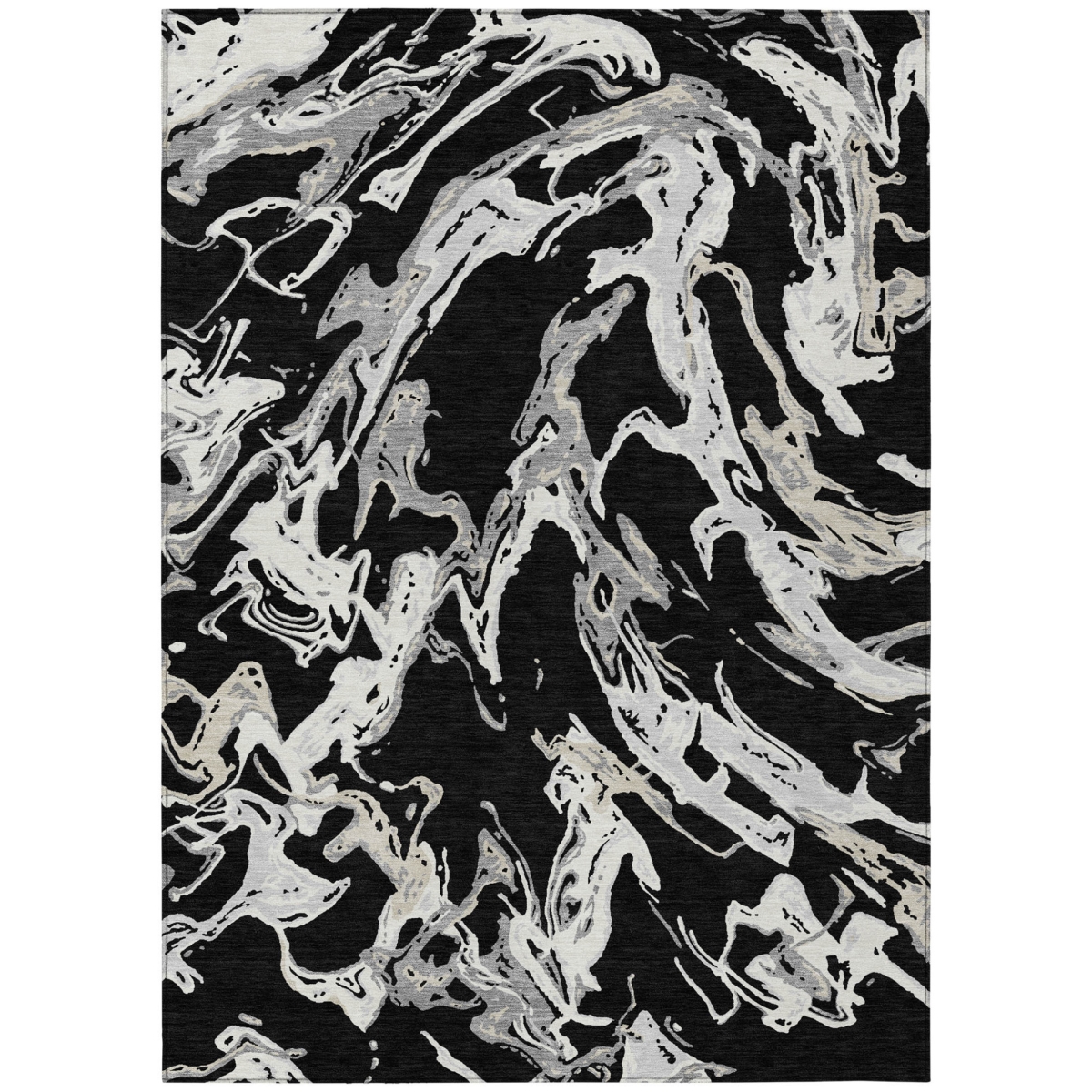 600066 3 x 5 ft. Black & Gray Abstract Washable Indoor & Outdoor Rectangle Area Rug