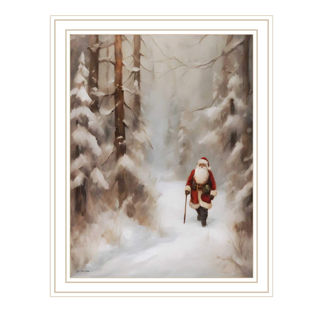 572087 Santas Winter Stroll White Framed Wall Art