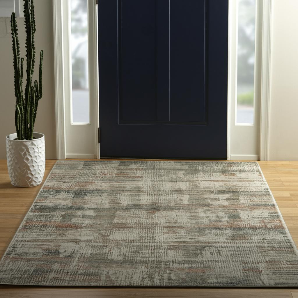 617312 2 x 3 ft. Ivory, Gray & Green Abstract Distressed Rectangle Area Rug