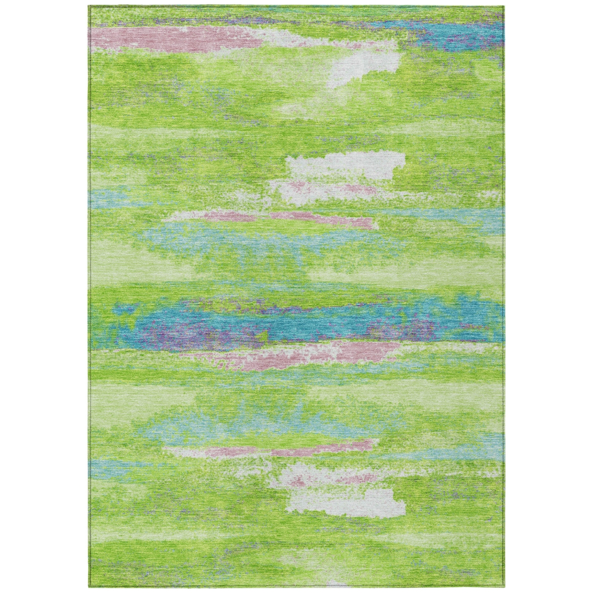 612516 5 x 8 ft. Lime Green & Sky Blue Abstract Washable Indoor & Outdoor Rectangle Area Rug
