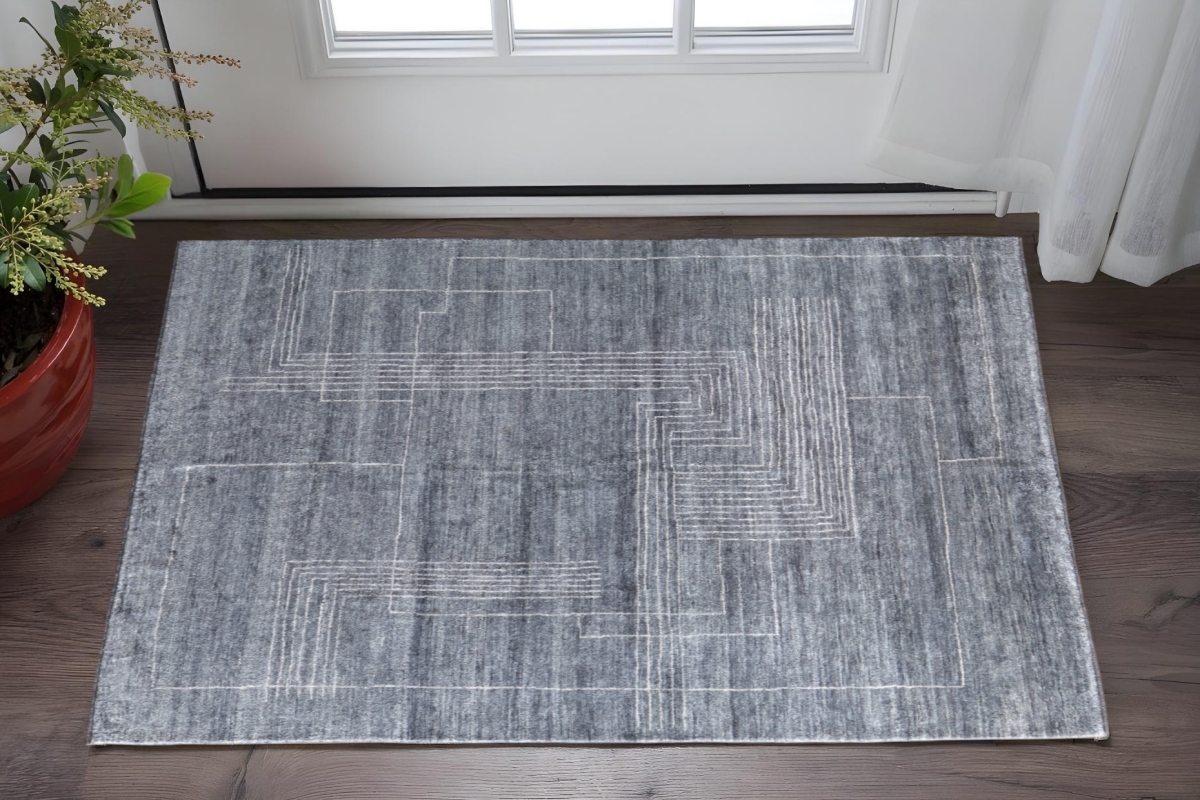 617267 8 x 10 ft. Gray & Ivory Abstract Hand Knotted Distressed Rectangle Area Rug