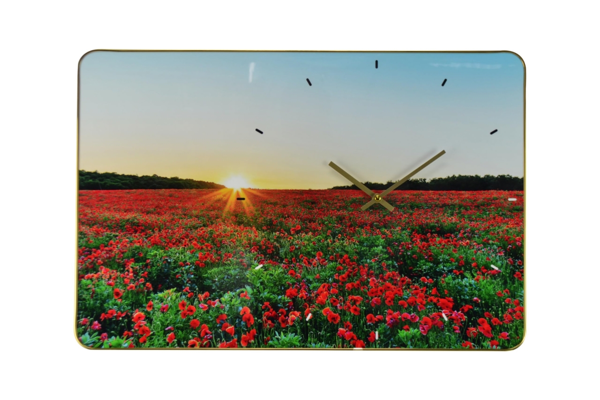 626579 24 in. Red, Blue & Gold Solid Wood & Acrylic Silent Poppies Floral Wall Clock