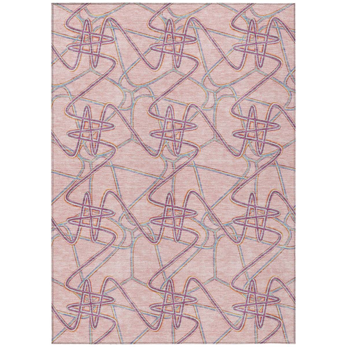 612815 3 x 5 ft. Pink, Purple & Sky Blue Geometric Washable Indoor & Outdoor Rectangle Area Rug