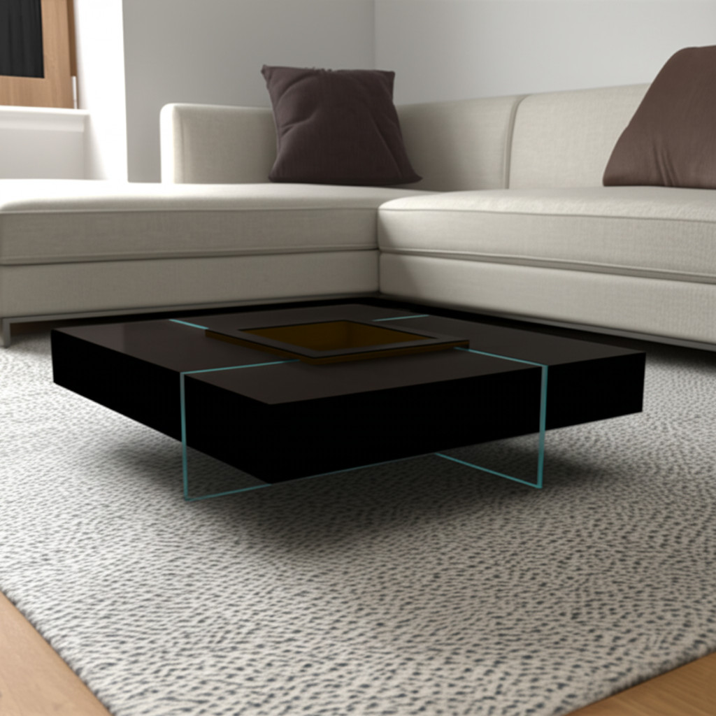 554282 47 in. Wood & Glass Square Coffee Table, Espresso & Clear