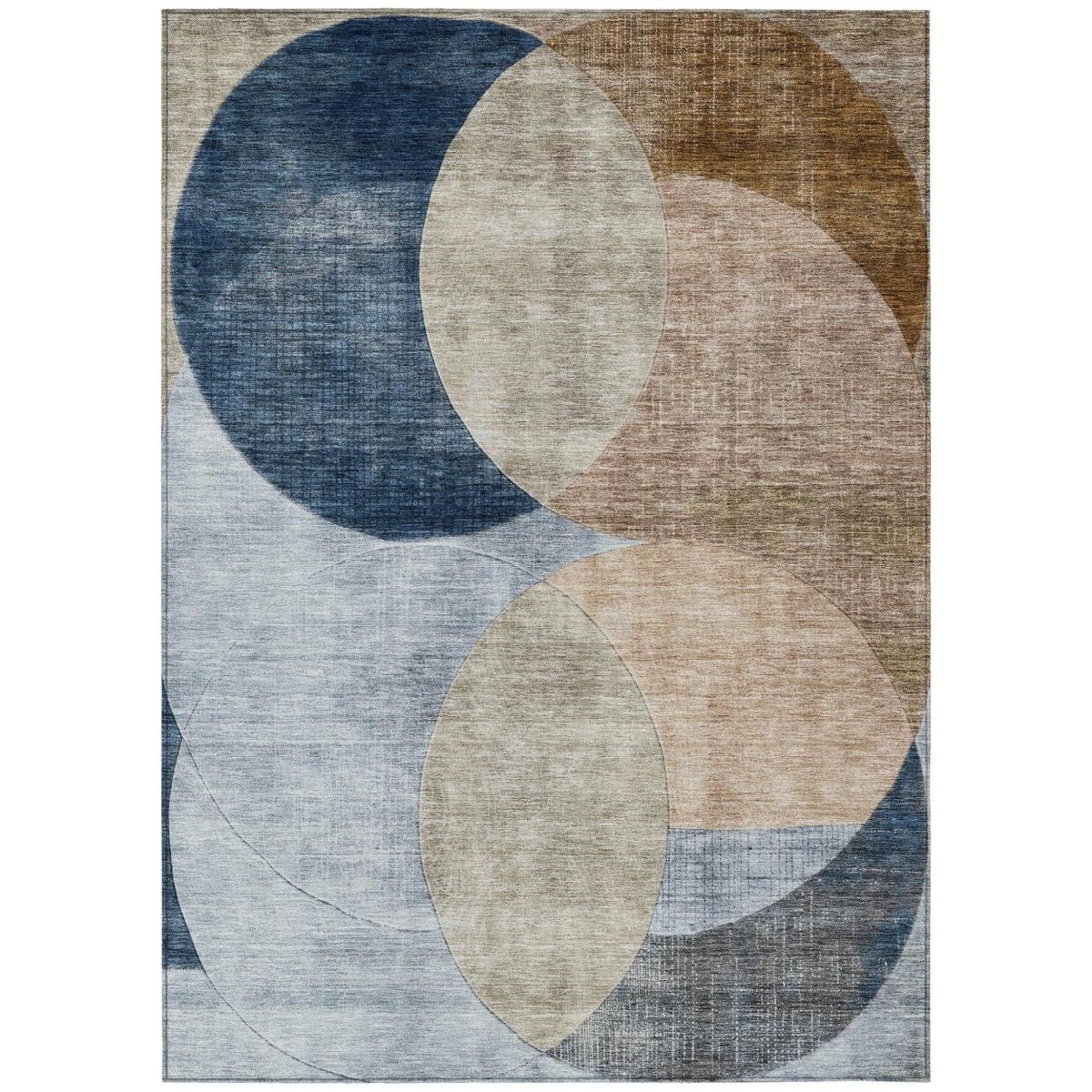 604948 5 x 8 ft. Sky Blue, Brown & Beige Geometric Washable Indoor & Outdoor Rectangle Area Rug