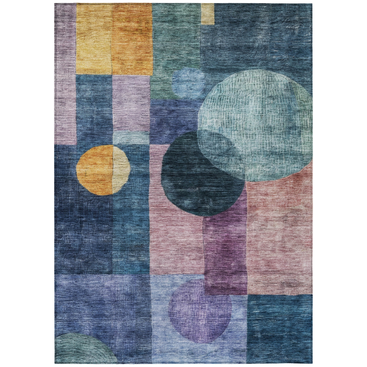 604313 5 x 8 ft. Blue, Green & Copper Geometric Washable Indoor & Outdoor Rectangle Area Rug