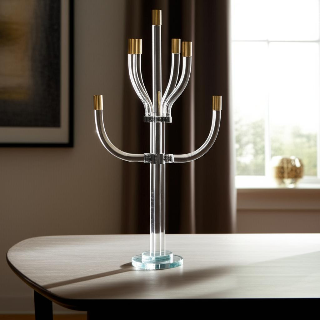 590249 23 in. Clear, Gold & Silver Crystal Tabletop Candelabra Candle Holder
