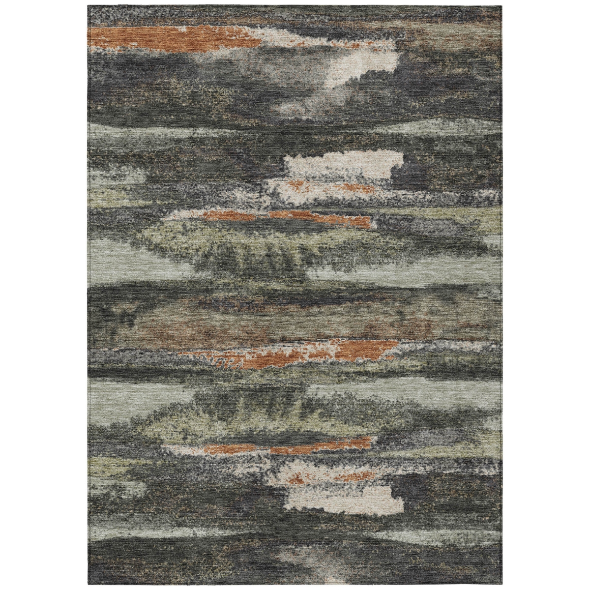 612485 3 x 5 ft. Charcoal, Copper & Ivory Abstract Washable Indoor & Outdoor Rectangle Area Rug