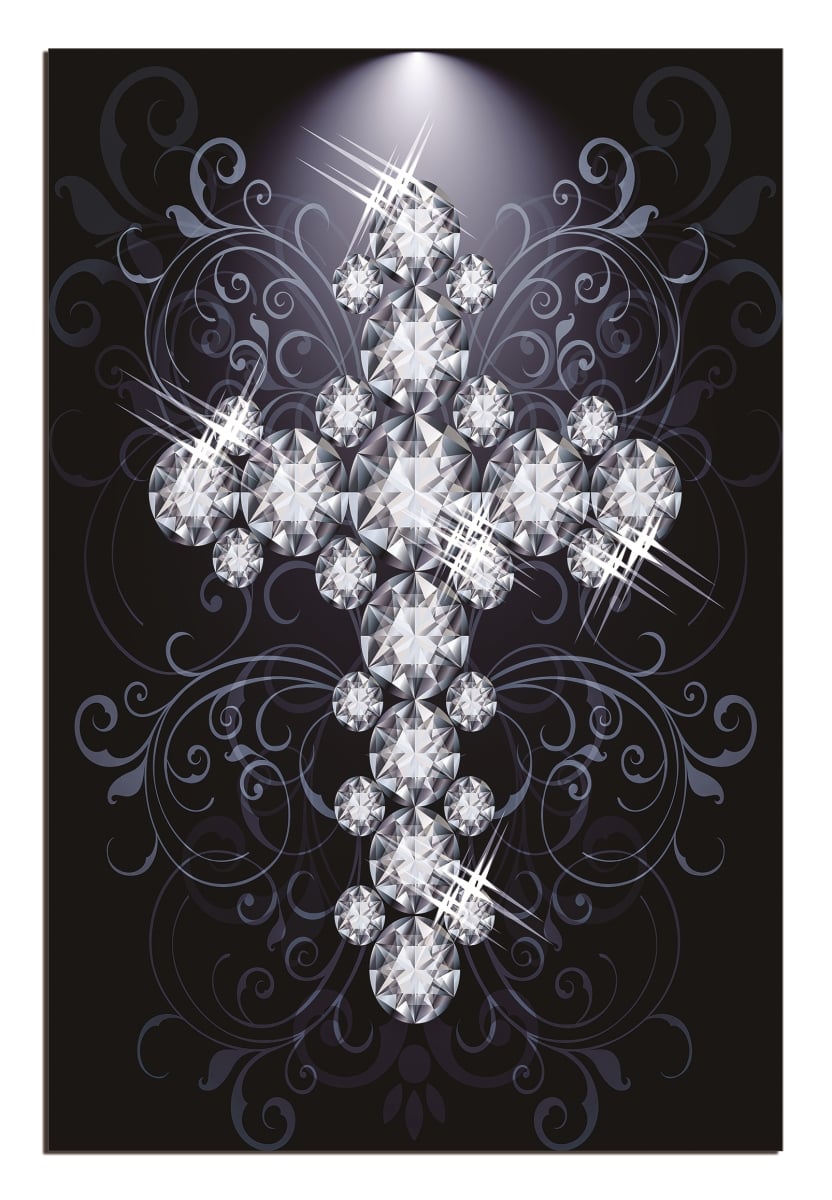 Picture of HomeRoots 618570 Blue Diamond Studded Cross Unframed Acrylic Wall Art